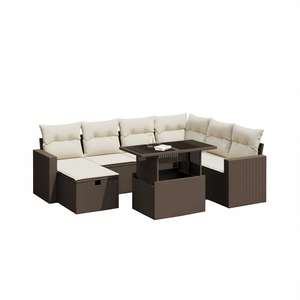 Brown <b>Rattan</b> Garden <b>Sofa</b> Set With Cushions 6 Seater Outdoor Furniture Contemporary Design - Product Image 1