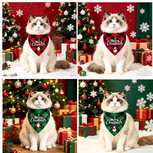 Holiday Pet Bandana Christmas Lattice Pattern Warm Neck <b>Scarf</b> for Dogs Cats Winter Festival Accessory 62cm x 32cm - Product Image 2
