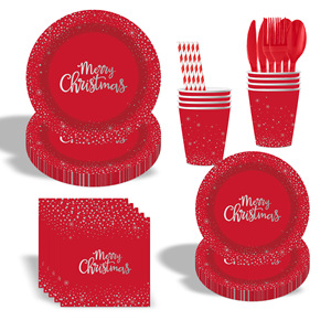 Giáng sinh chủ đề màu đỏ in Bạc giấy tấm <span class=keywords><strong>Set</strong></span> Đảng dùng một lần giấy tấm, cốc giấy, khăn giấy trang trí bộ đồ ăn thiết lập - Product Image 5