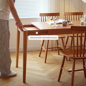 Table à manger extensible <span class=keywords><strong>en</strong></span> bois massif cerisier avec extension latérale simple, design minimaliste nordique pour petite maison - Product Image 3