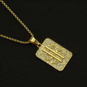Pendentif <span class=keywords><strong>en</strong></span> forme de dollar incrusté de diamants, style tyran local, collier de marque <span class=keywords><strong>militaire</strong></span>, pendentif hip-hop cool et atmosphérique - Product Image 3