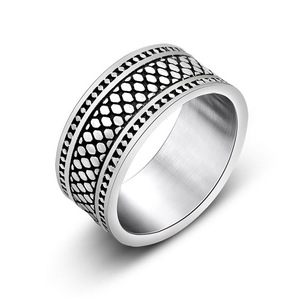 European American Style Distressed Plaid Retro <b>Couple</b> <b>Ring</b> Titanium Steel Band Men's Jewelry SA776 - Product Image 2