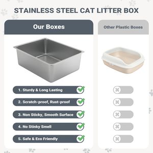 Bac à litière pour chat en acier inoxydable, durable, à bords hauts, design anti-éclaboussures, facile à nettoyer, fournitures pour animaux de compagnie - Product Image 4