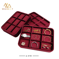 Webest Plateau à bijoux rouge Plateau à bijoux Grille de velours Présentoir à bijoux Plateau rouge