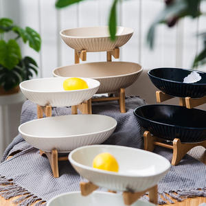 En gros multi couleur parti utilisé 2 niveaux apéritif collation bols avec support en bois - Product Image 5
