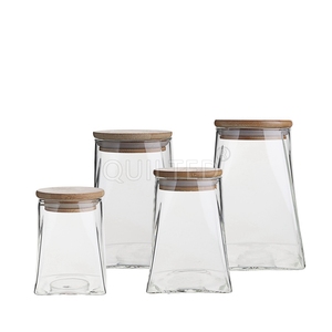 High Borosilicate Food Glass Storage Jar with Sealed Wooden Lid glass food container glass jar