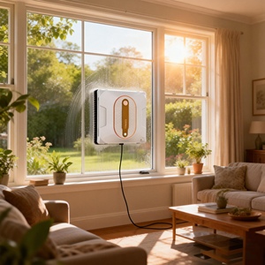 หุ่นยนต์ทำความสะอาดกระจกบ้านอัตโนมัติ แรงดูดสูง 6000 Pa ป้องกันการตก ควบคุมด้วยรีโมท สตาร์ทด้วยปุ่มเดียว เสียงเบา เหมาะสำหรับอาคารสูง - Product Image 5