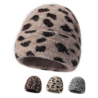 Nouveau bonnet d'hiver en cachemire imprimé léopard, bonnet épais en tricot à pois doublé de polaire pour l'extérieur par temps froid