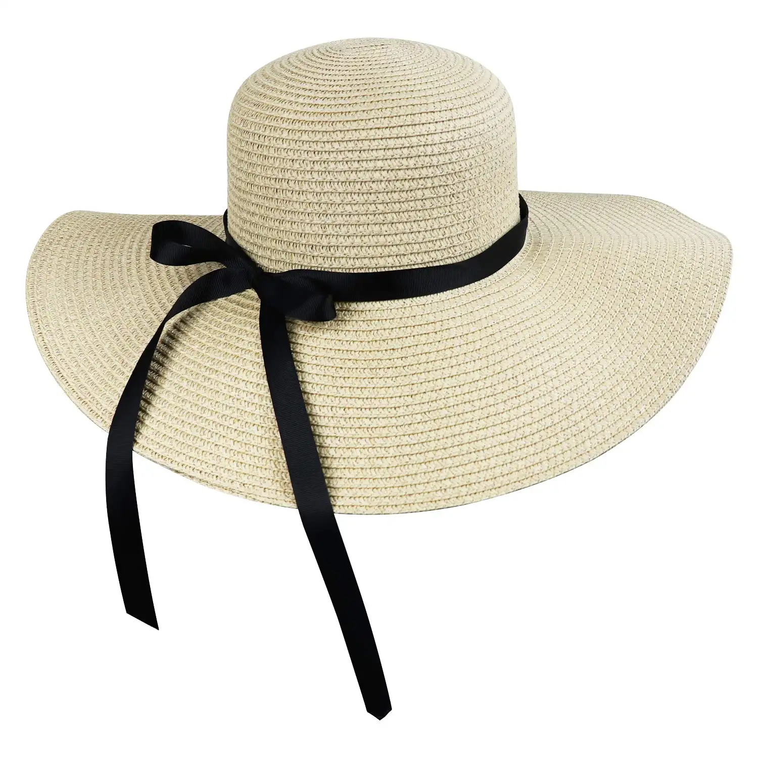 उच्च गुणवत्ता वाले महिलाओं लेडी की बेज कागज चोटी रिबन बैंड और समुद्र तट सूर्य भूसे फ्लैट शीर्ष मांझी टोपी