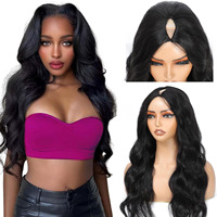 Perruque en cheveux humains en V, ondulée 3D, sans colle, demi-perruque à clipser avec cordon de serrage invisible
