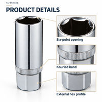 Clé à douille pour bougie d'allumage 3/8 pouce, 16 mm, 21 mm, à paroi mince, Cr-V, 6 points, chromée, pour l'entretien des moteurs automobiles