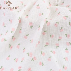 HAPPEAK Tissus <span class=keywords><strong>de</strong></span> mousseline imprimés personnalisés Tulipe rose <span class=keywords><strong>Gaze</strong></span> respirante en <span class=keywords><strong>coton</strong></span> par cour pour le design <span class=keywords><strong>de</strong></span> mode d'été - Product Image 1