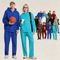 Ensemble sweat à capuche unisexe streetwear en molleton brossé à fermeture éclair quart de tour, édition rétro large, et pantalon assorti