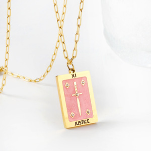 Collar con tarjeta de Tarot de Aisen, colgante redondo de acero inoxidable con forma de ojo de luna, joyería artística Retro para mujer - Product Image 4