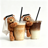 Nouvel accessoire de tasse 2026 : Mini ours en peluche avec foulard blanc amovible, super doux, pour décorer les tasses à café, rembourrage en coton PP, personnalisable