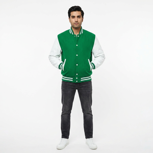 Blouson universitaire d'hiver pour homme de haute qualité, respirant, 100 % coton, avec broderie, patchwork tricoté, col montant, logo frontal, OEM - Product Image 1