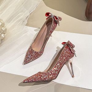 Size 33-43 Sequin Bow Talon Haut Slipper Summer Sandals Cute Designer Shoes Women <b>Heels</b> - Product Image 6