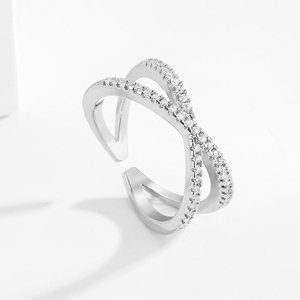 RAKOL RP3010 Fashion Cross X Shape Diamond <b>Ring</b> <b>Iced</b> Out Baguette Shining <b>Rings</b> for Woman - Product Image 5