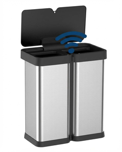 Cubo de Basura Inteligente de Acero Inoxidable de 60L (16 Galones) con 2 Compartimentos, Sensor de Movimiento Automático Sin Contacto para Baño y Cocina, con Tapa - Product Image 1