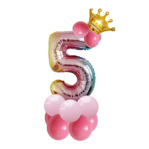 Rainbow Number Foil <b>Balloon</b> With Star And Colorful Base For Birthday Party <b>Decoration</b> - Product Image 2