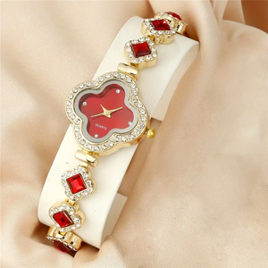 9862 4 piezas conjunto de joyería y reloj de mujer trébol barroco Rhinestone reloj de pulsera analógico Regalo para mamá ella - Product Image 5