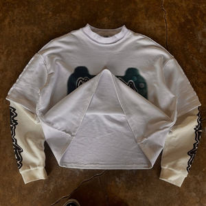 QYOURECLO Personalizado DTG Impressão Francês Terry 450 GSM Algodão Gota Ombro Dupla Camada de Manga Longa T-shirt - Product Image 2