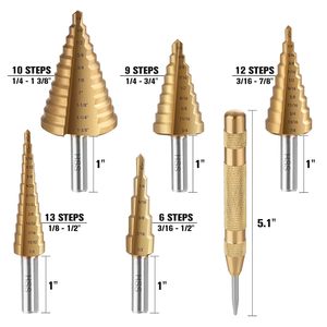 HSS 4241 bước khoan bit thiết lập titan-tráng với tự động trung tâm Punch-chiều dài ngắn, đôi cắt lưỡi - Product Image 2