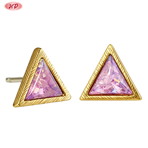 Серьги-гвоздики Hengdian <span class=keywords><strong>Jewelry</strong></span> с розовым цирконом AAA, треугольные, латунь, позолота 18К, оптовая продажа ювелирных изделий для женщин, для различных случаев - Product Image 6