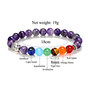Pulsera de Cuentas de Piedra Natural de Amatista de 8mm con Cabeza de Buda de 7 Chakras de Alta Calidad para Mujeres y Hombres, Pulseras con Dijes Personalizadas de Fábrica - Product Image 6