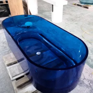 Villa Freestanding Bathtub For Adults Solid Surface Soaking Bathtub Luxury Transparent Baths Crystal Resin Colorful Bath Tubs