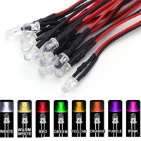 Diodes LED 3mm 5mm - Couleurs rouge, vert, bleu, jaune, blanc - Fil de connexion de 20 cm avec fils rouge et noir - 3V/6V/12V/24V