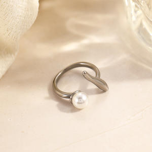 Anillo de Acero Inoxidable con Incrustaciones de Perlas, Forma de T, Apertura Irregular, Ajustable, Línea Simple, Elegante, Joyería para Mujer, Regalo - Product Image 4