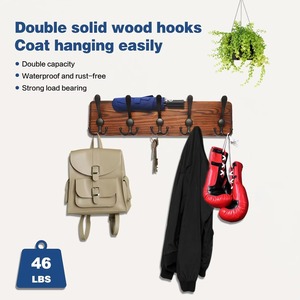 Perchero de pared de madera para sombreros, gancho de pared de madera de pino auténtica de 16.9 pulgadas, perchero de pared de madera blanca envejecida <span class=keywords><strong>con</strong></span> 5 ganchos - Product Image 2