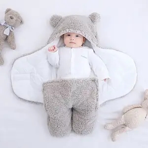 Golden Supplier Newborn Infant Winter Warm Wearable Plain Swaddle Wrap Blanket Knit Sleeping Bag For Baby 0-3 Months