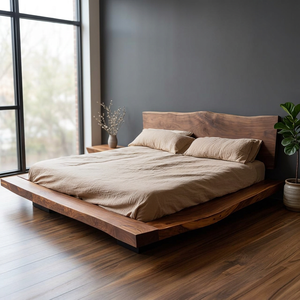 Rustic Solid Wood Platform <b>Bed</b> <b>Frame</b> Walnut Finish Retro Bedroom Furniture for Home Hotel Villa Full/<b>Queen</b> <b>Sizes</b> - Product Image 2