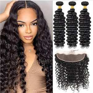 Extensions de cheveux brésiliens bouclés profonds, super double trame, double trame machine, extensions frontales, qualité supérieure, doux, rebondissants, aspect naturel - Product Image 1