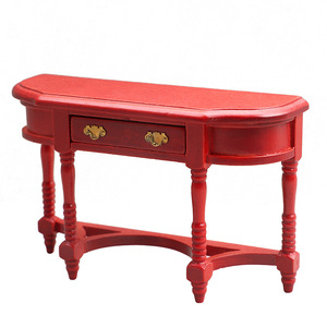 Muebles en miniatura para <span class=keywords><strong>casa</strong></span> <span class=keywords><strong>de</strong></span> <span class=keywords><strong>muñecas</strong></span> 1:12, mesa media <span class=keywords><strong>de</strong></span> color rojo madera, estilo clásico europeo - Product Image 6