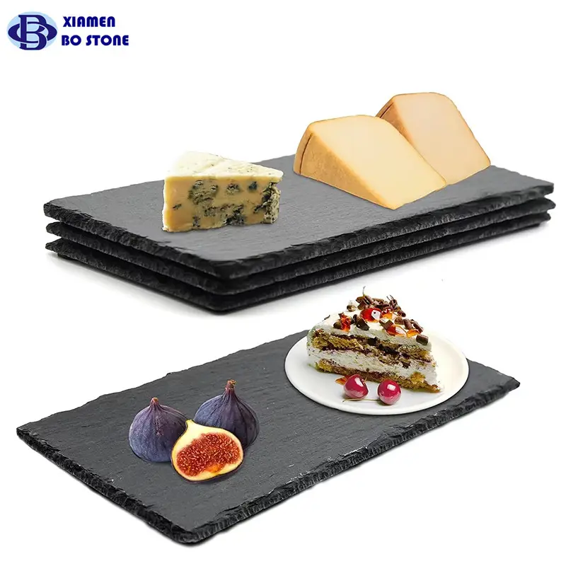 Venda quente de produtos 30*20cm retangular preto queijo slate de lava placa de pedra de bife em estoque