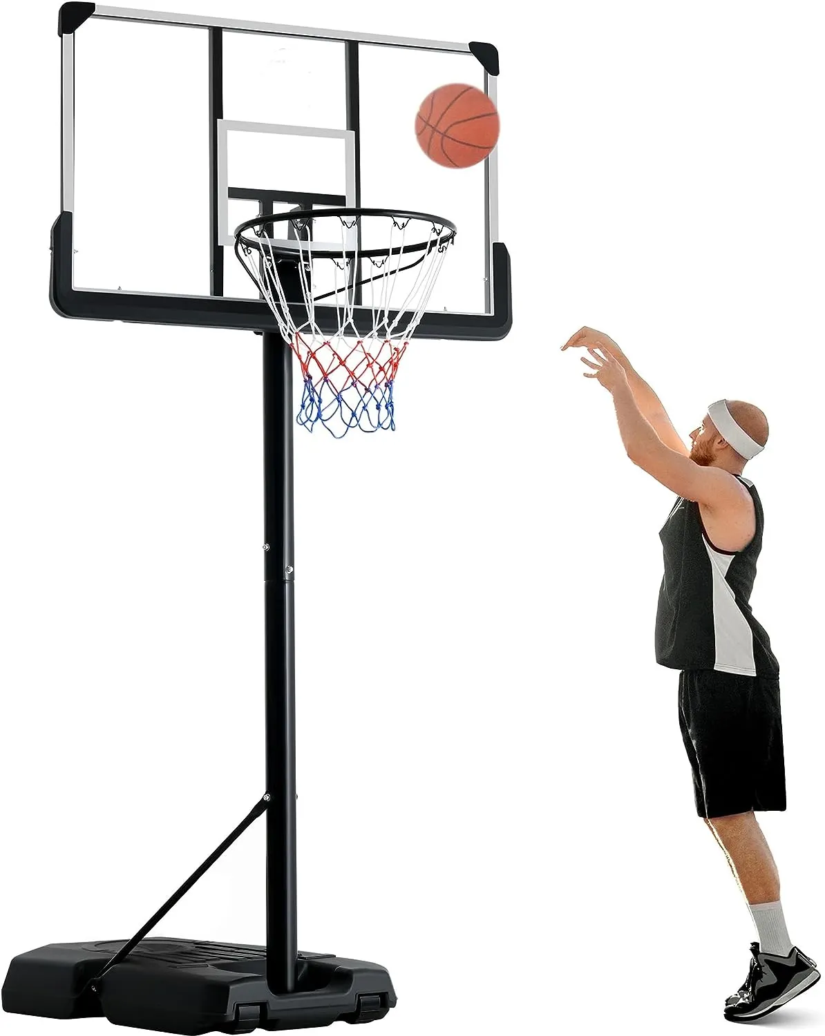 Портативный баскетбольный обруч IUNNDS 44 дюйма, Небьющийся щит, баскетбольная система ворот 6,5-10 футов, Регулируемая Баскетбольная Система обруча