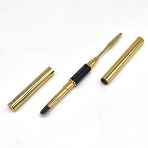 Personalizado <span class=keywords><strong>2</strong></span> en 1 metal ovalado constructor manicura gel DAP cepillo y espátula tamaño 14 buen oro negro cepillo de uñas de gel de polietileno de doble punta - Product Image 1