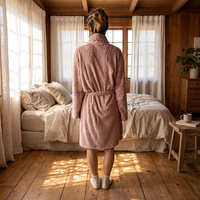Peignoir pour femme en molleton de flanelle Dobby 100% polyester, thermique, teint en pièce, à manches longues, pyjama d'automne, vêtement de nuit