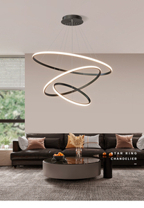 Lámpara Colgante Moderna de Acrílico con LED Dorado, 3 Anillos, Altura Ajustable, Regulable con Control Remoto, para Sala de Estar - Product Image 6