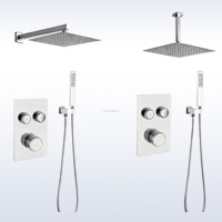 Ensemble de douche hybride mural moderne en laiton noir mat et acier inoxydable, avec bouton en céramique et poignée unique, doux pour hôtels et familles