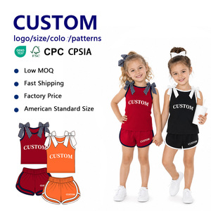 Ensemble 2 pièces débardeur à nœud et short pour filles, uniforme de cheerleading personnalisé avec impression mascotte d'équipe, tenue de sport pour adolescentes - Product Image 1