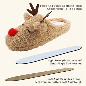 Chaussons de renne chauds et mignons pour femmes - Chaussons d'intérieur en laine pelucheuse pour l'hiver, confortables et respirants pour les fêtes de Noël (ODM/OEM) - Product Image 4