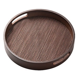 Bamboo Serving <b>Tray</b> Round With Handle Walnut Color For Tea And <b>Snacks</b> Household Use - Product Image 5