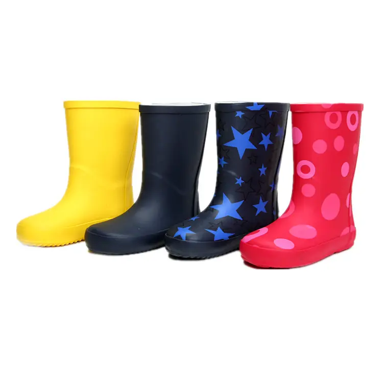 Botas de lluvia de goma de alta calidad, duraderas, varios colores a juego, zapatos para niños, botas de invierno Unisex para niños, malla de goma Natural 20-35