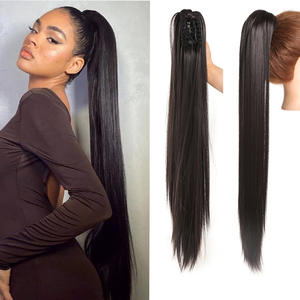 Perruques queue de cheval pour femmes, fibres synthétiques, lisses, avec clip à 8 dents, extensions de cheveux sans couture, résistantes à la chaleur, 140g, marque Henan - Product Image 5