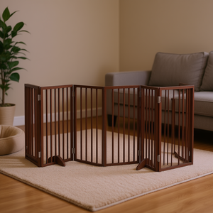 Juego de 6 puertas para perros de madera de álamo marrón, 118.1 pulgadas de longitud total, para uso en interiores por mascotas - Product Image 2