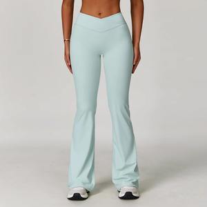 Fabricant-Fournisseur de vêtements de sport actifs, leggings de yoga évasés à taille haute, élastiques, rehausseurs de hanches, personnalisés, solides, légers, pour la salle de sport - Product Image 4